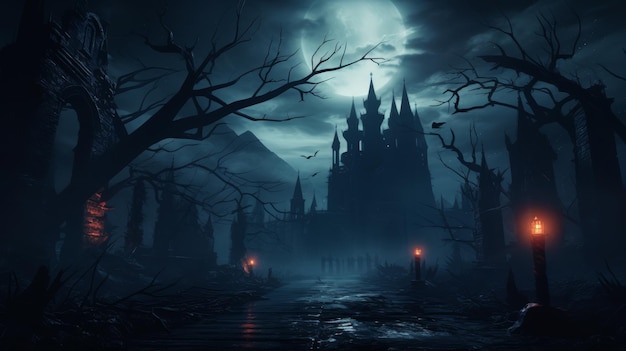 Foto catedral gótica à noite com arquitetura à luz da lua