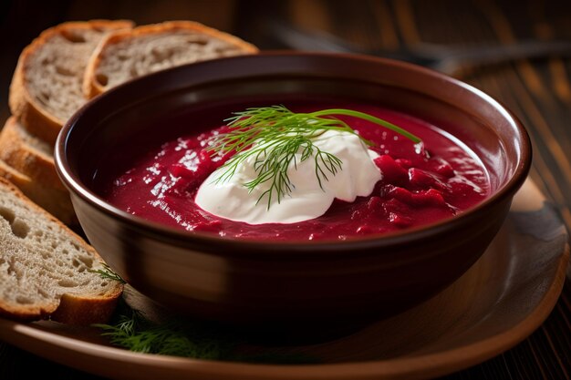 Foto cativante dança vibrante de pour borscht do jarro à tigela