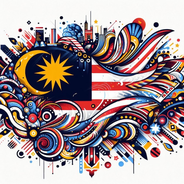 cativante ilustración de la bandera de Malasia mezclando el simbolismo con la elegancia artística y la historia