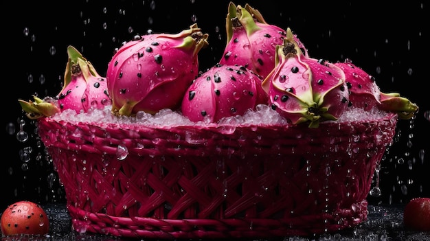 Cativante narrativa visual de fruta do dragão rosa em uma cesta