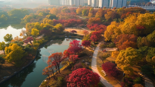 Cativante paisagem aérea de outono Incheon Grand Park revela folhagem de outono vibrante em aspecto 169