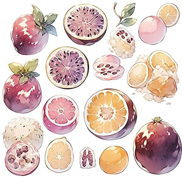 Cativantes desenhos de frutas em aquarela para uma experiência lúdica e colorida