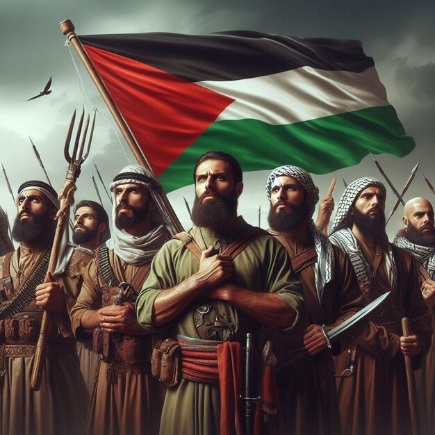 cativos resilientes conquistados homens orgulhosamente agitar bandeira palestina encarnando força esperança e unidade