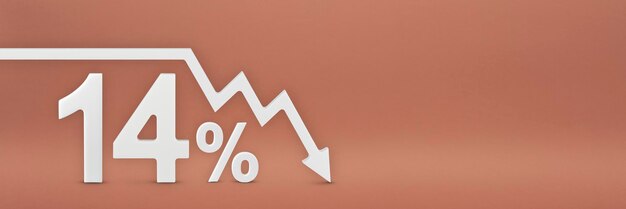 Catorce por ciento la flecha en el gráfico apunta hacia abajo caída del mercado de valores mercado bajista inflación ec