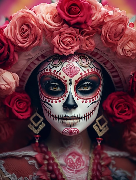 La Catrina Maquillaje Primer plano Retrato Generado por IA