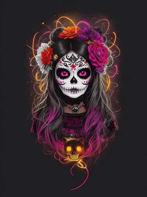 Foto catrina, um ícone cultural das celebrações do halloween e do dia dos mortos