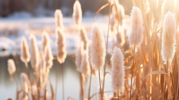 Cattails bulrush Typha latifolia junto al río