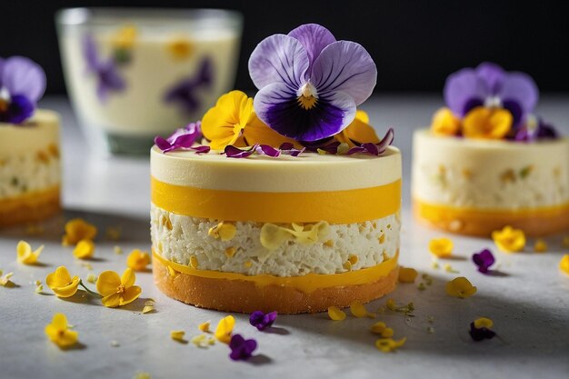 Foto causa por defecto decorada con flores de viola comestibles