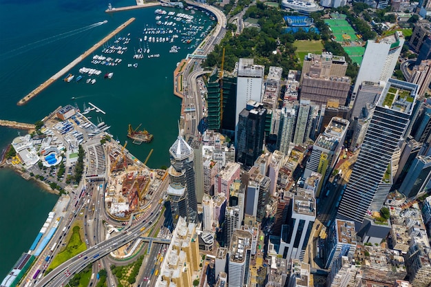 Causeway Bay, Hong Kong 11 de septiembre de 2019: Vista superior del lado de la isla de Hong Kong