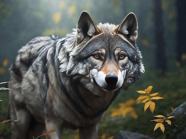 El cautivador lobo gris en la naturaleza de la generación Ai