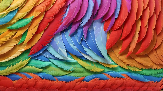 Un cautivador mosaico abstracto de plumas en un espectro de tonos vivos.