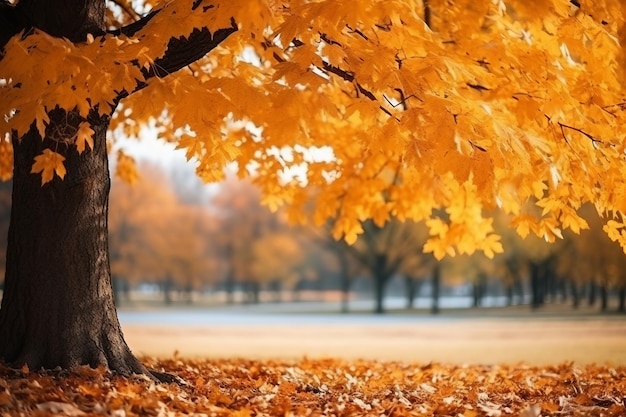Un cautivador paisaje de otoño de esplendor dorado con hojas amarillas de roble