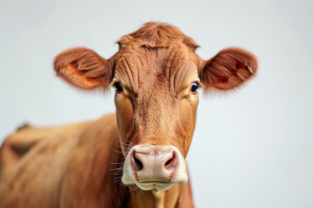 Un cautivador primer plano de una encantadora vaca enfatizada por un fondo limpio