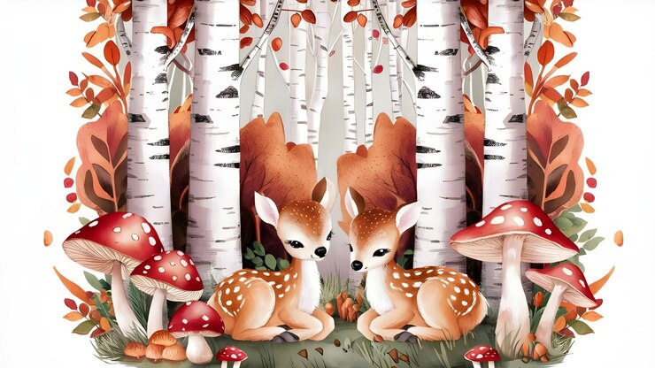 Una cautivadora ilustración en acuarela que representa una encantadora escena del bosque