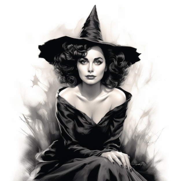 Foto la cautivadora ilustración de la bruja en blanco y negro inspirada en elizabeth taylor