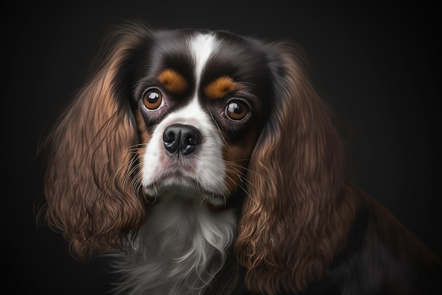 Foto la cautivadora imagen del cavalier king charles spaniel en un fondo oscuro