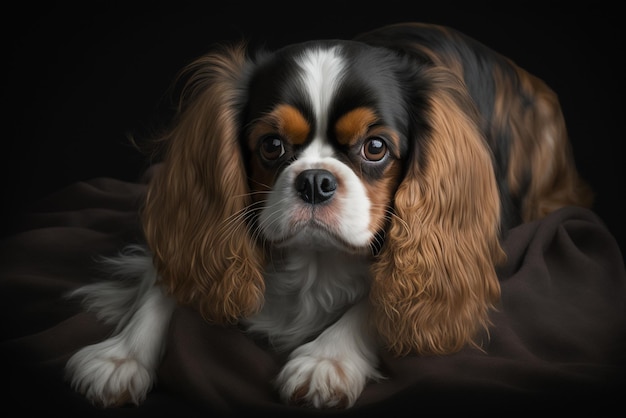 Foto la cautivadora imagen del cavalier king charles spaniel en un fondo oscuro