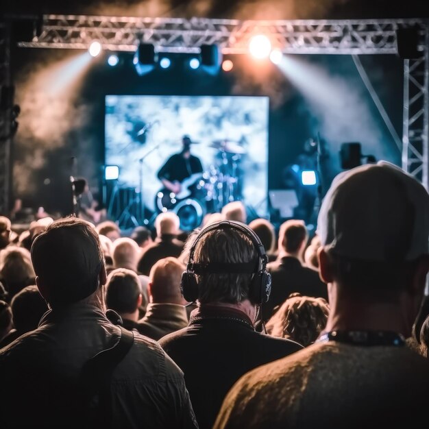 Cautivadora multitud en el festival de música cautivada por el concierto en vivo IA generativa