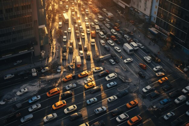 Una cautivadora perspectiva aérea de los coches en movimiento Fotografía callejera en relación de aspecto 32