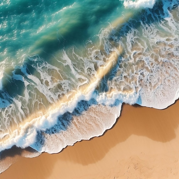 Cautivadora serenidad costera Vista aérea de una playa tranquila y olas suaves IA generativa