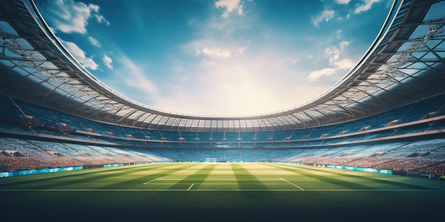 La cautivadora vista de un estadio de fútbol vacío donde los ecos de los vítores del pasado se entrelazan con la anticipación de los partidos futuros AI Generative AI