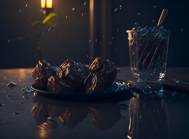 Cautivante ambiente de Ramadán Placa de fechas perfectamente detallada en el volumétrico de Unreal Engine