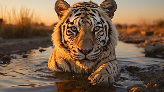 Cautivante fotografía de retrato de tigre que muestra la belleza y la gracia del majestuoso gran felino