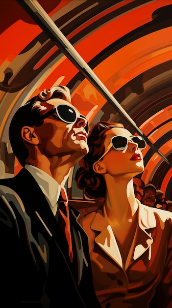 Cautivante futurismo Art Deco Mujer elegante en la ilustración cinematográfica