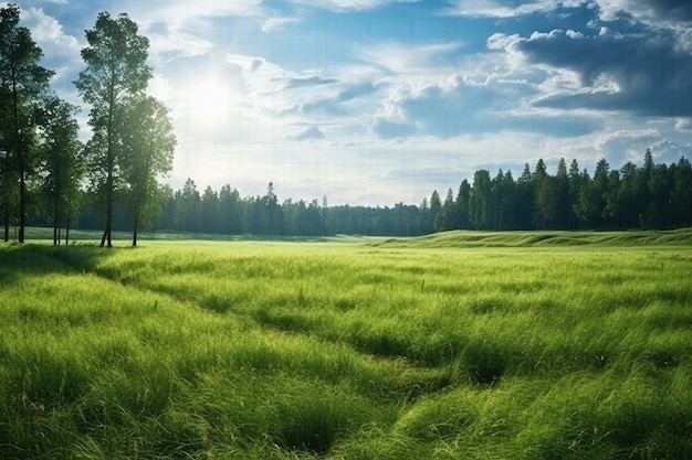 Cautivante oasis verde Una pradera serena con exuberantes praderas