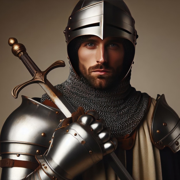 Cavaleiro com uma espada em close-up