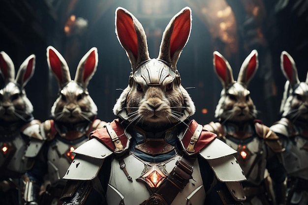 Foto cavaleiro de coelho, líder do cavaleiro, líder quântico, marcha do império quântico.