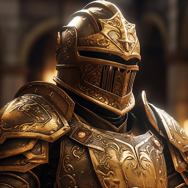 Foto cavaleiro de fantasia com uma armadura dourada ia generativa
