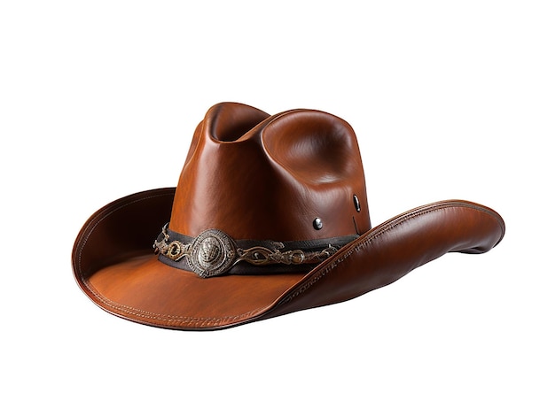 Foto cavaleiro de rodeio chapéu de cowboy de couro castanho isolado em fundo transparente e branco