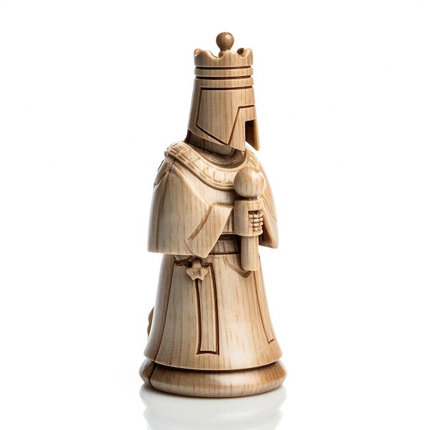 Cavaleiro de xadrez de madeira isolado em fundo branco