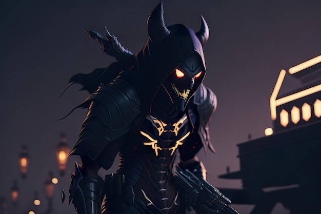 Cavaleiro monstro escuro com máscara e armadura Generative AI
