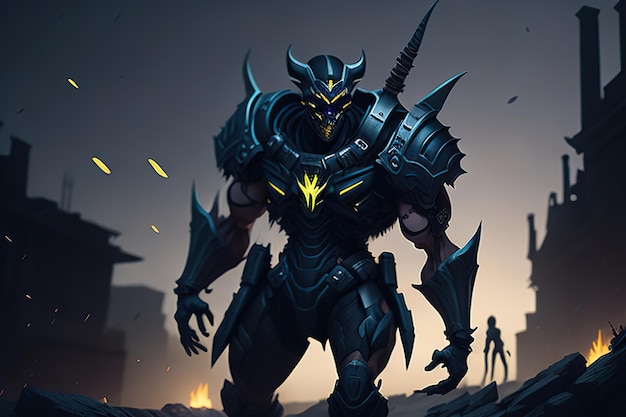 Cavaleiro monstro escuro com máscara e armadura IA gerativa