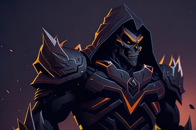 Cavaleiro monstro escuro com máscara e armadura IA gerativa