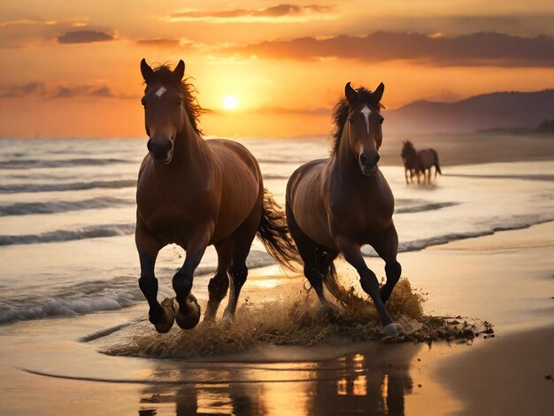 Cavalo a correr no local da praia gerado com ai