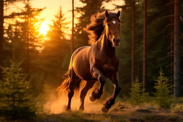 Foto cavalo a trotar na montanha.