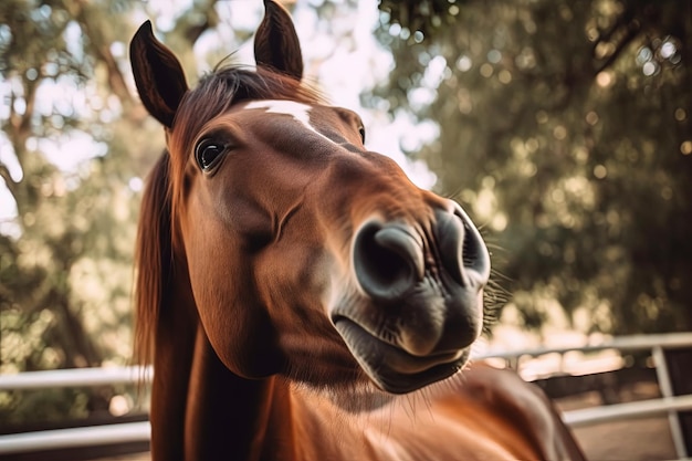 Cavalo animal selvagem fazendo uma selfie com uma ilustração de smartphone generativa ai