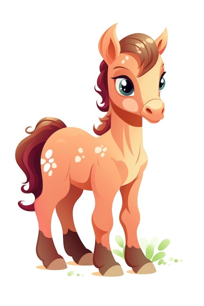 Cavalo bebê fofo em estilo de desenho animado em IA generativa de fundo branco