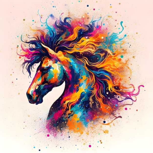 Cavalo bonito com ornamentos coloridos em fundo preto Cavalo de fantasia colorido