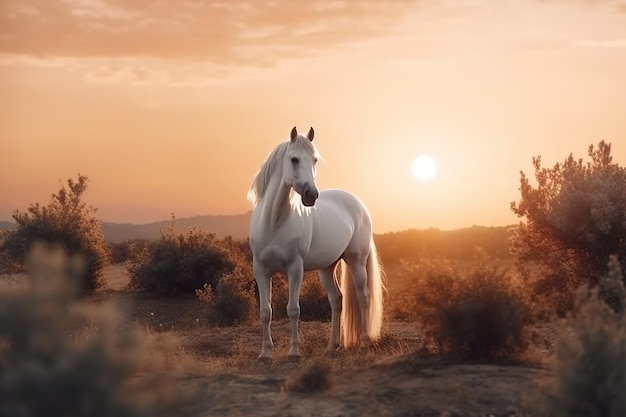 Cavalo branco em habitat natural
