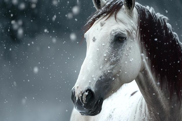 Cavalo branco na natureza no inverno gerado por IA