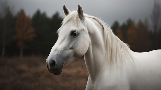 Cavalo branco no rancho em close-up