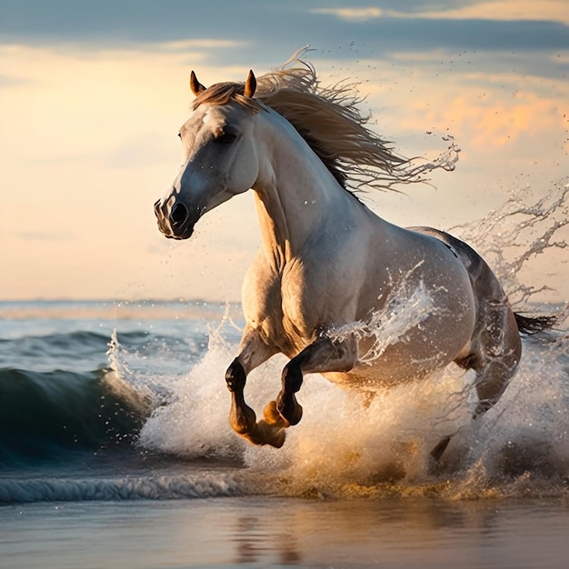 Cavalo correndo na beira do mar