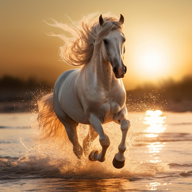 Cavalo correndo na praia