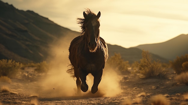 Foto cavalo correndo no deserto