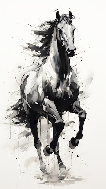 cavalo correndo patas traseiras splash paint lustroso nag simplificado em pé triunfante orgulhoso aquarelas