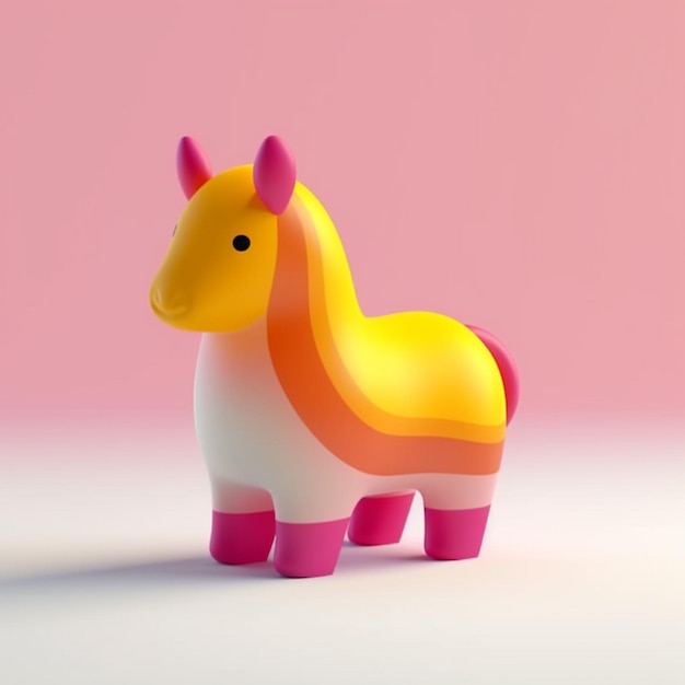 Cavalo de brinquedo de cores brilhantes em um fundo rosa com uma parede rosa generativa ai